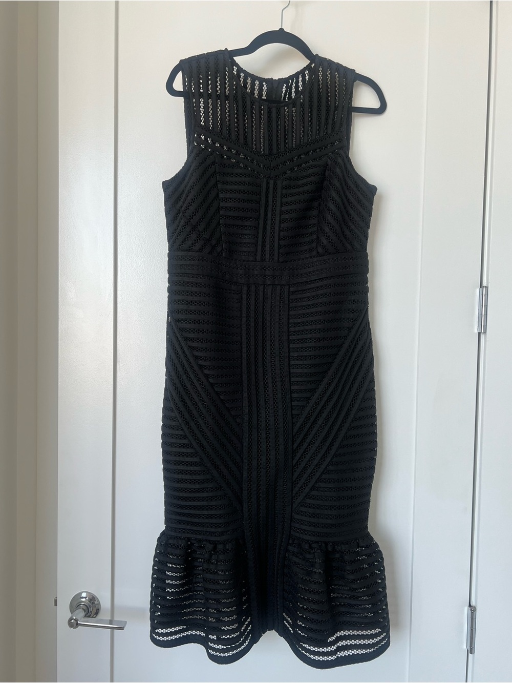 Black Lace Mesh Midi Dress | Sleeveless Mermaid Hem Cocktail Dress